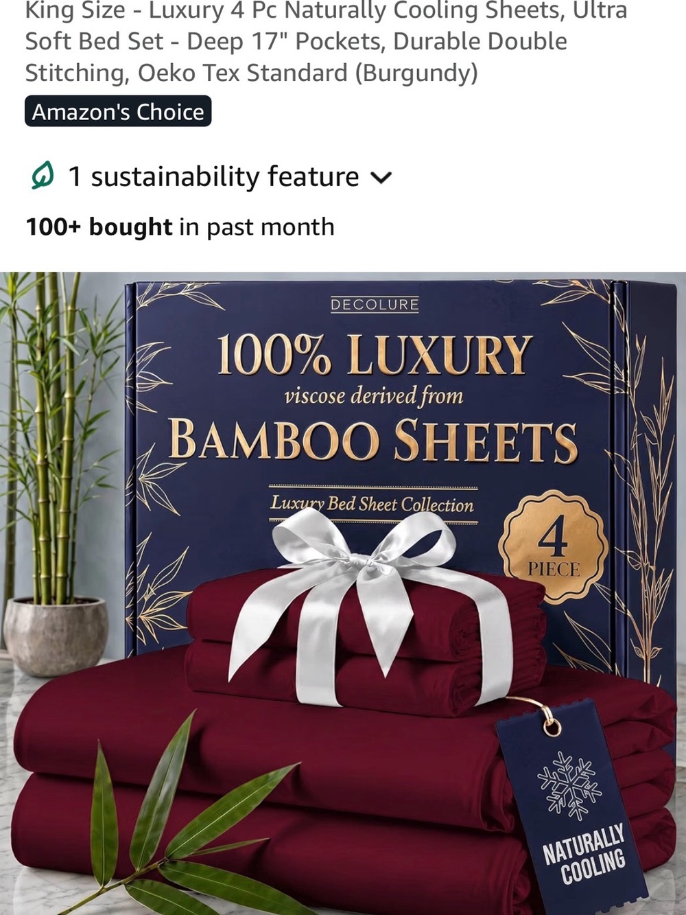 Burgundy Bamboo Sheet Set - 4-Piece King